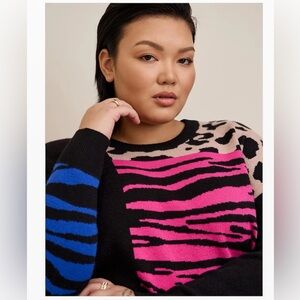 Colorblock mixed animal  Print Sweater by Torrd, sz 2